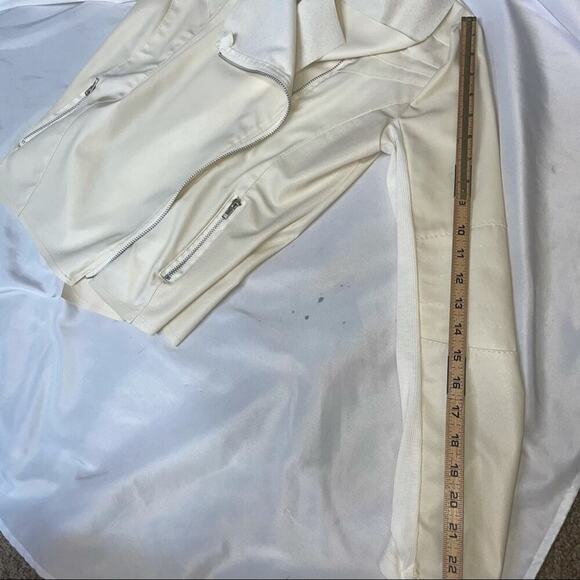 Cream/Vanilla colored jacket pleather draped open front asymmetrical zip SZ Sm - Picture 4 of 13